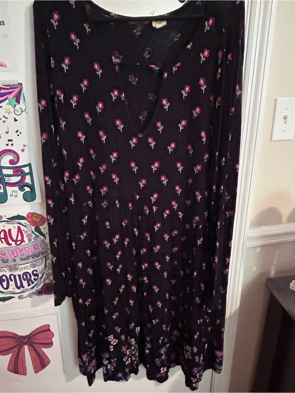 True Craft Black Floral Swing Dress with Pink Roses